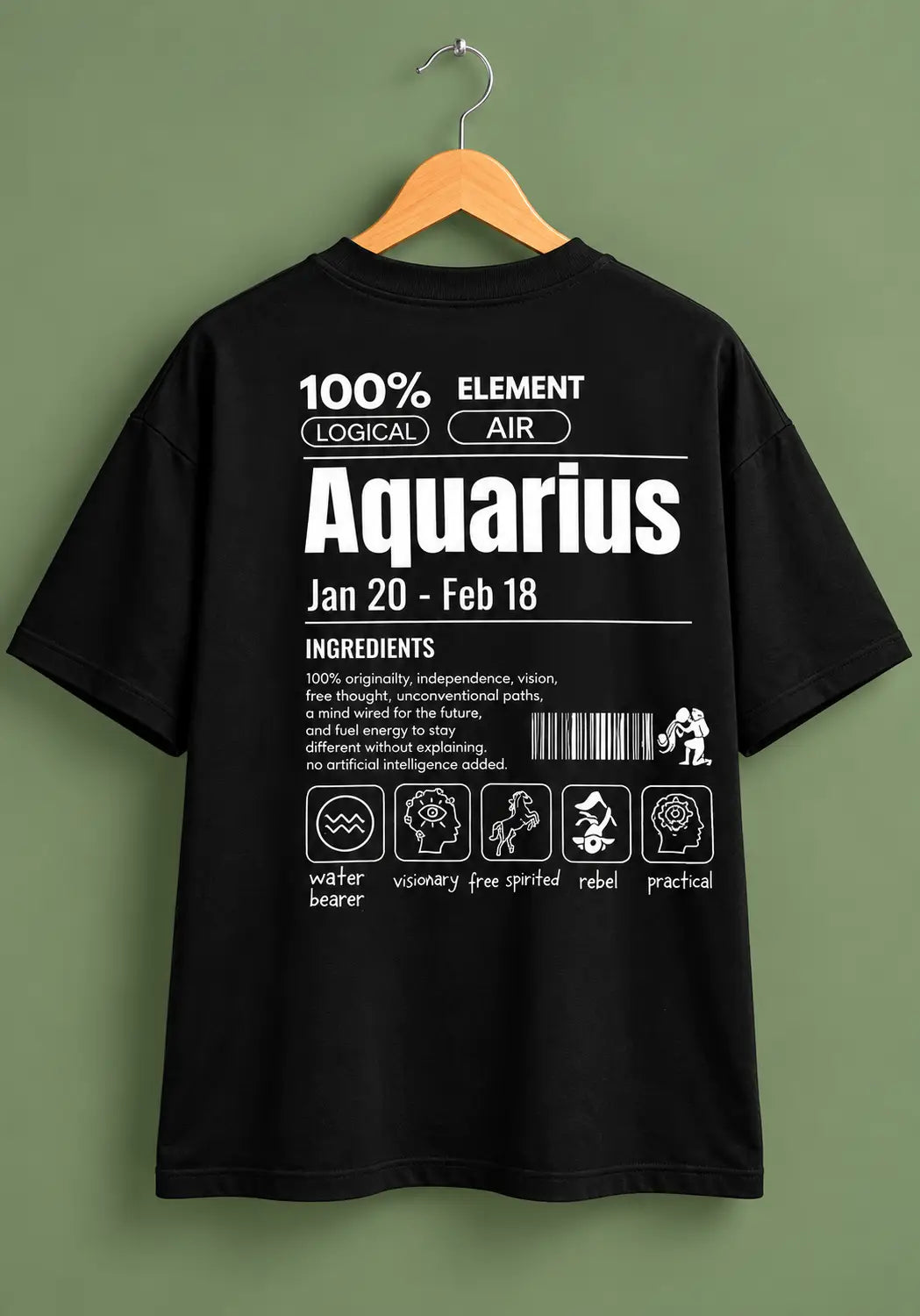 Aquarius Zodiac black oversized horoscope t-shirt
