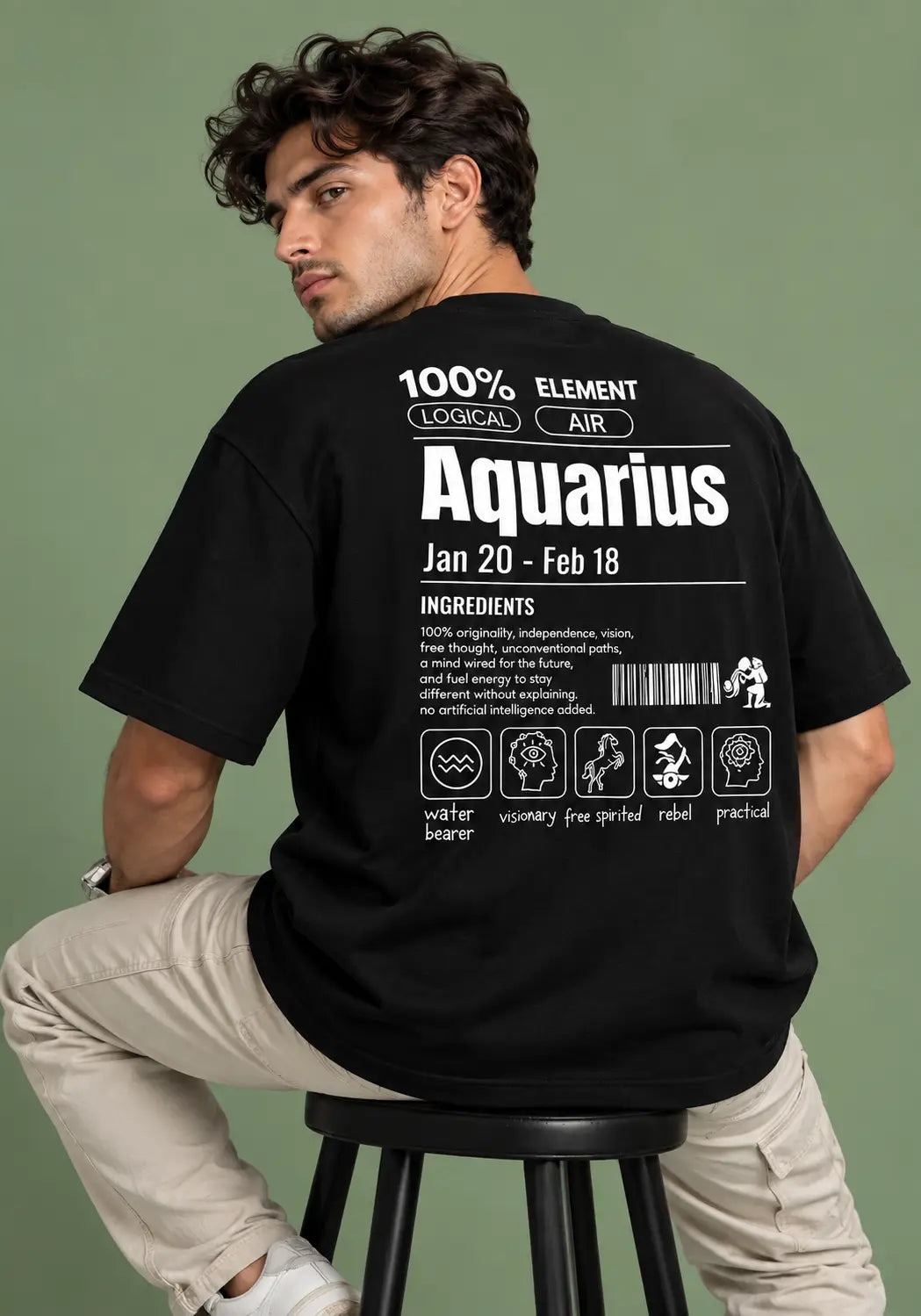 Aquarius Zodiac black oversized horoscope t-shirt