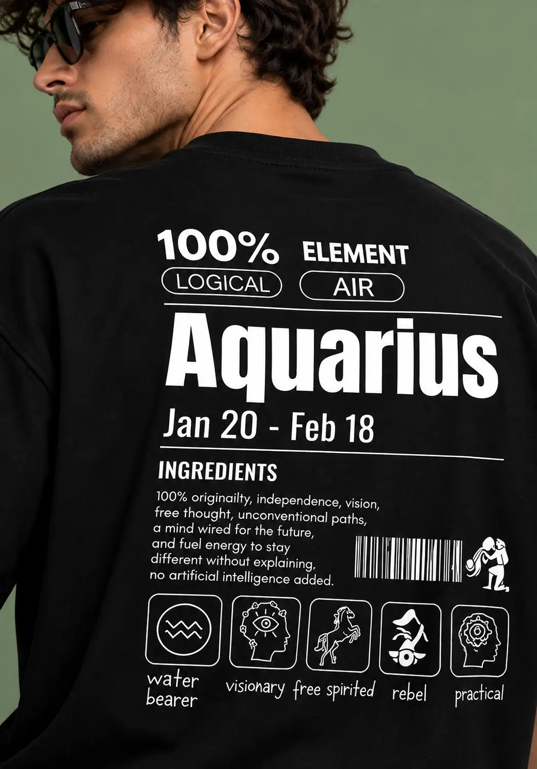 Aquarius Zodiac black oversized horoscope t-shirt