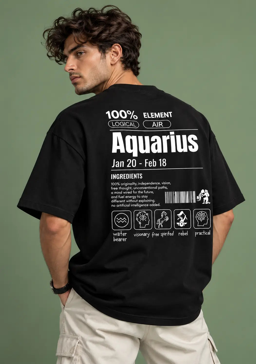 Aquarius Zodiac black oversized horoscope t-shirt