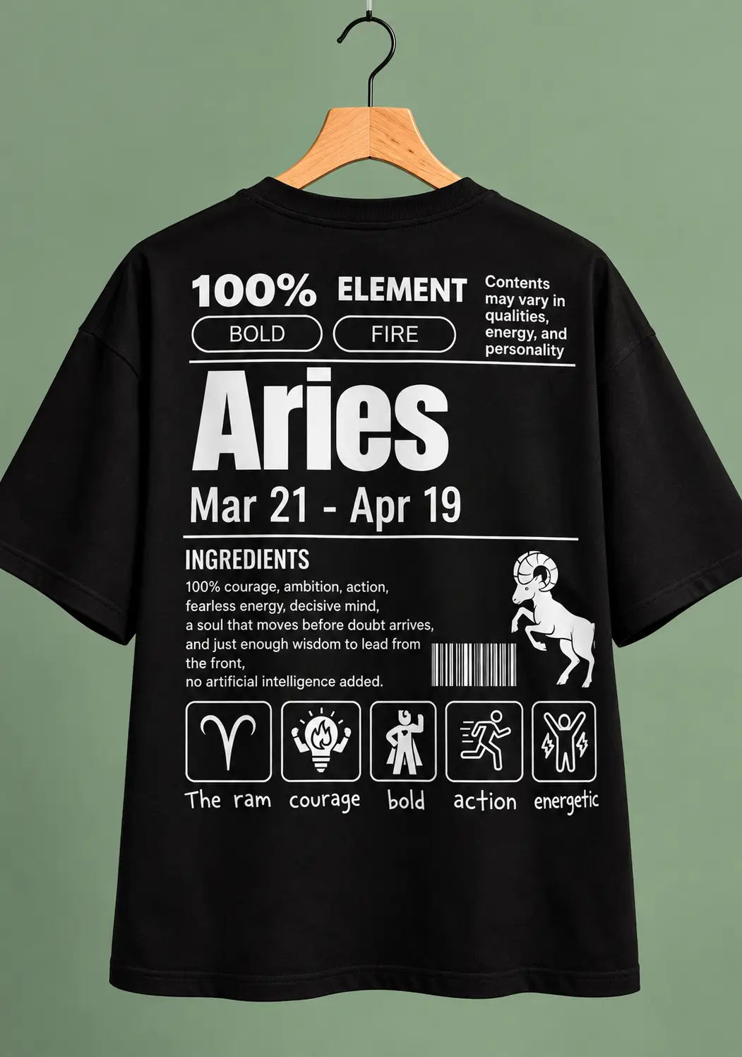 Aries zodiac black oversized horoscope t-shirt