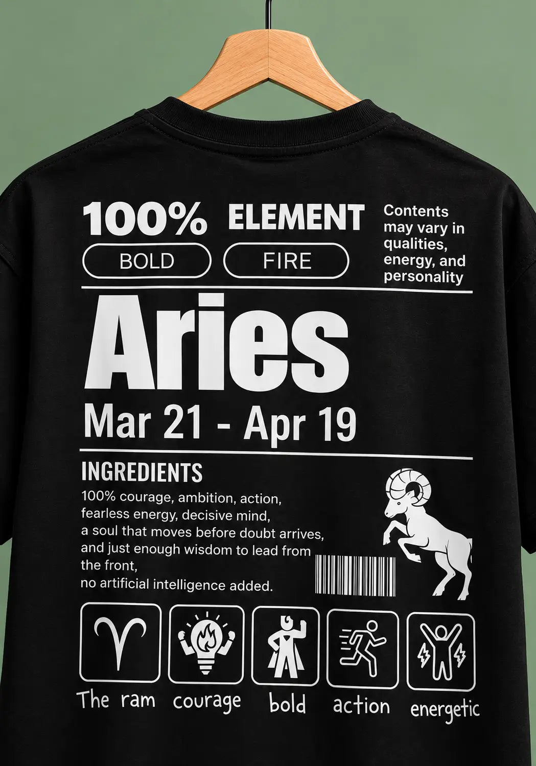 Aries zodiac black oversized horoscope t-shirt