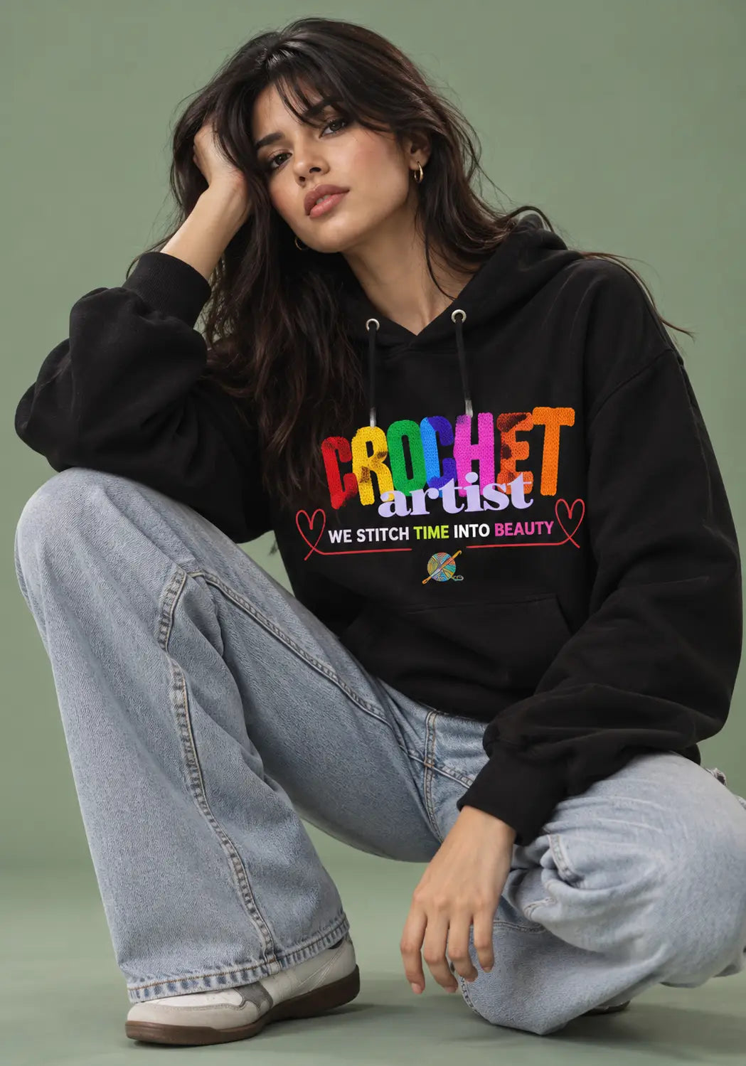 Time Turner - Crochet Artist Black Oversized Hoodie