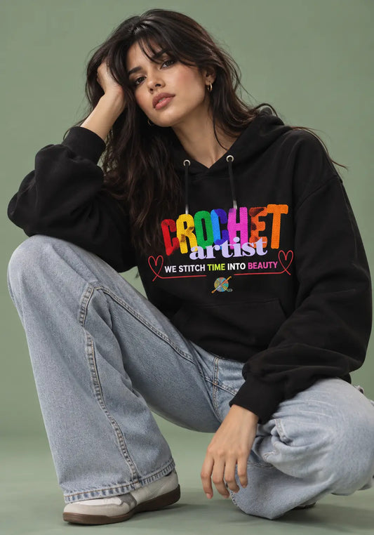 Time Turner - Crochet Artist Black Oversized Hoodie