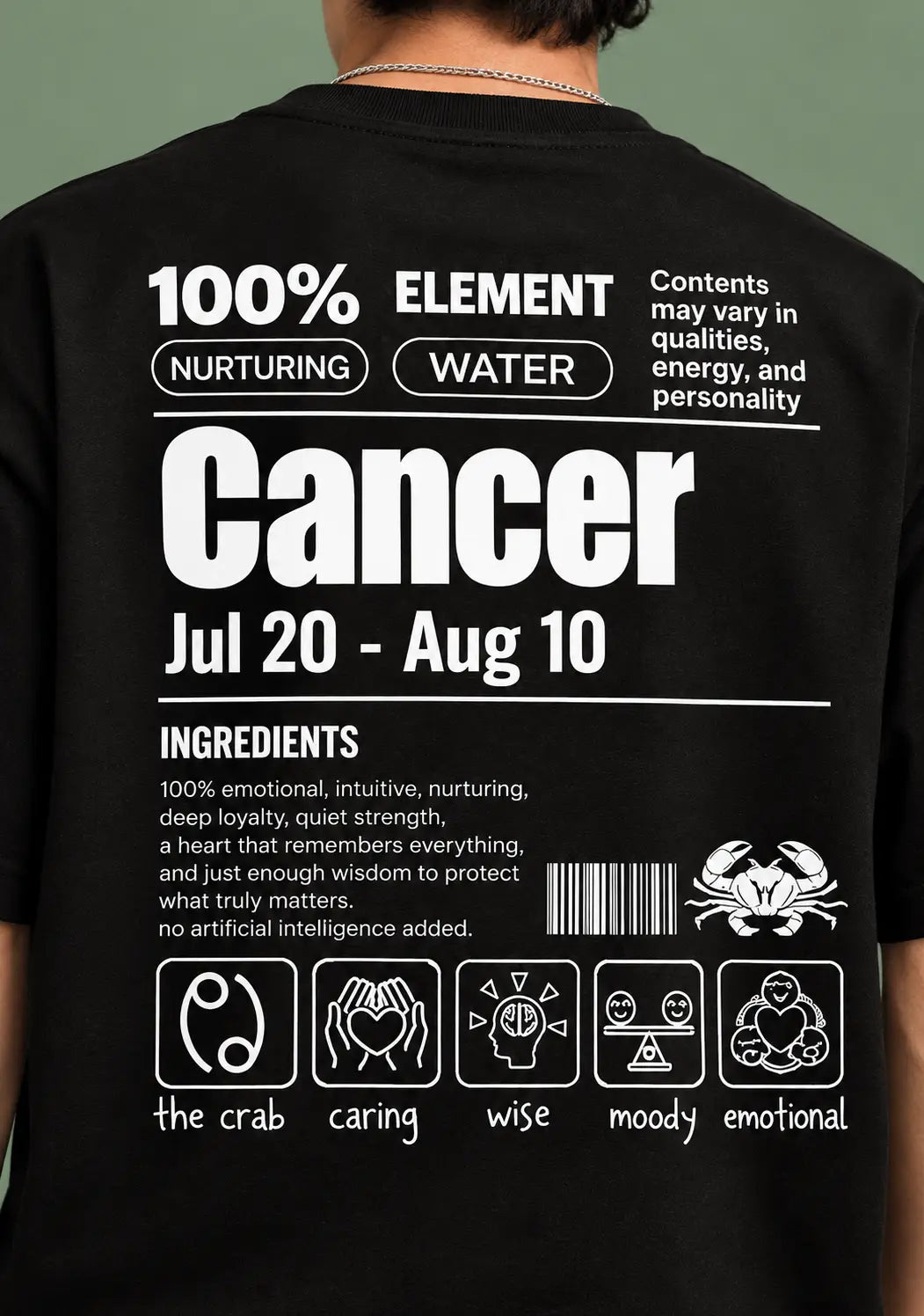 Cancer zodiac black oversized horoscope t-shirt