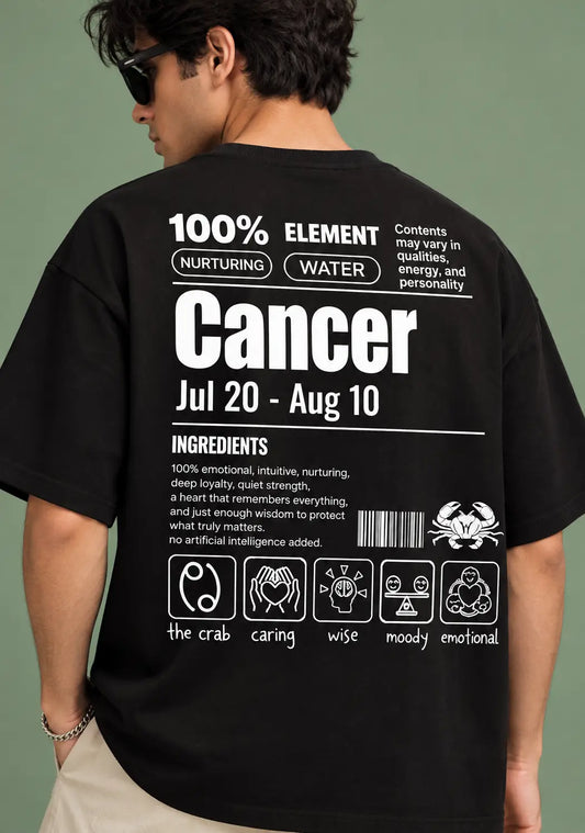 Cancer zodiac black oversized horoscope t-shirt