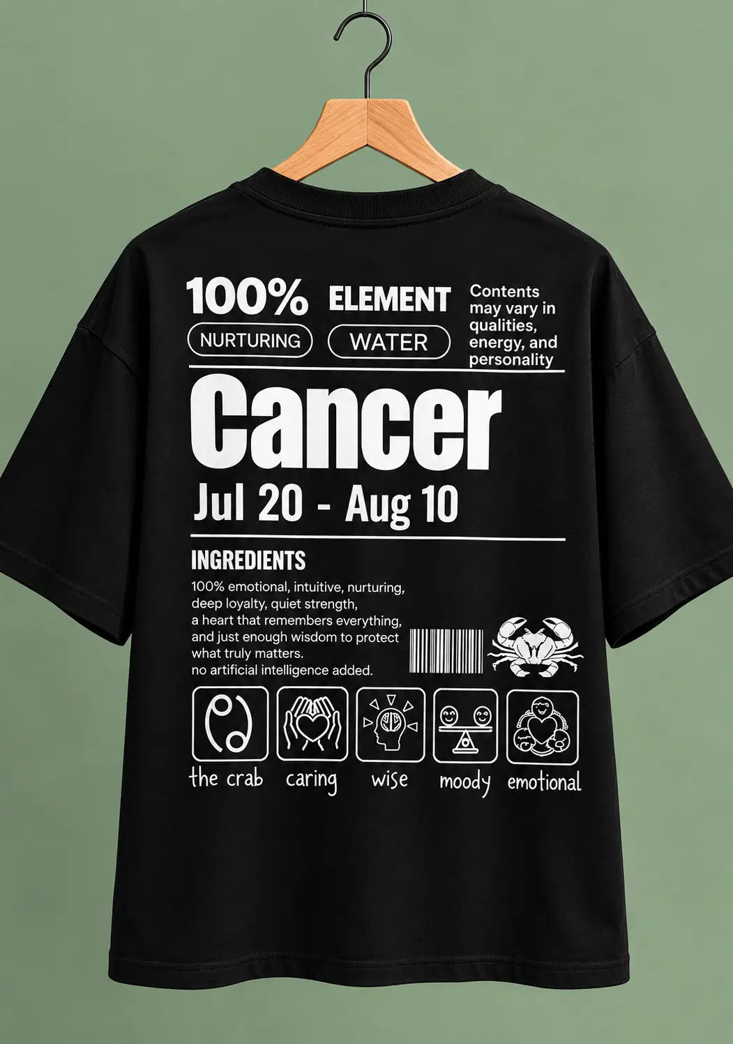 Cancer zodiac black oversized horoscope t-shirt