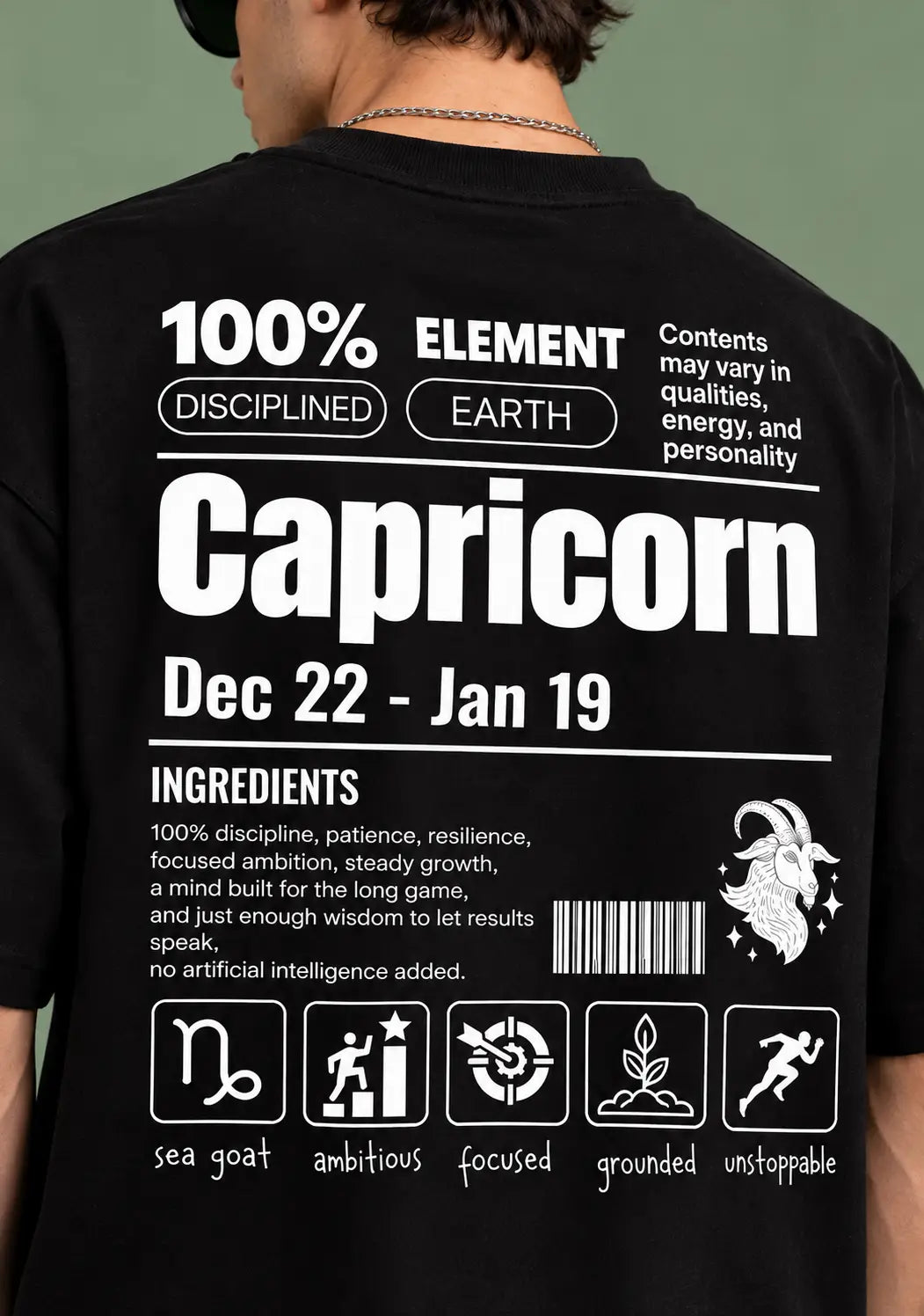 Capricorn zodiac black oversized horoscope t-shirt
