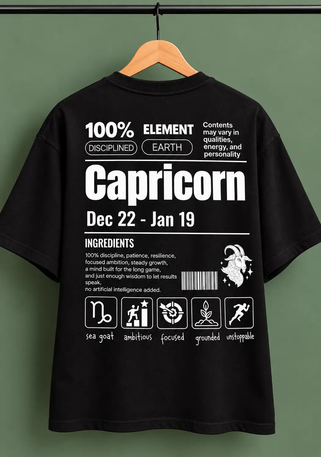 Capricorn zodiac black oversized horoscope t-shirt
