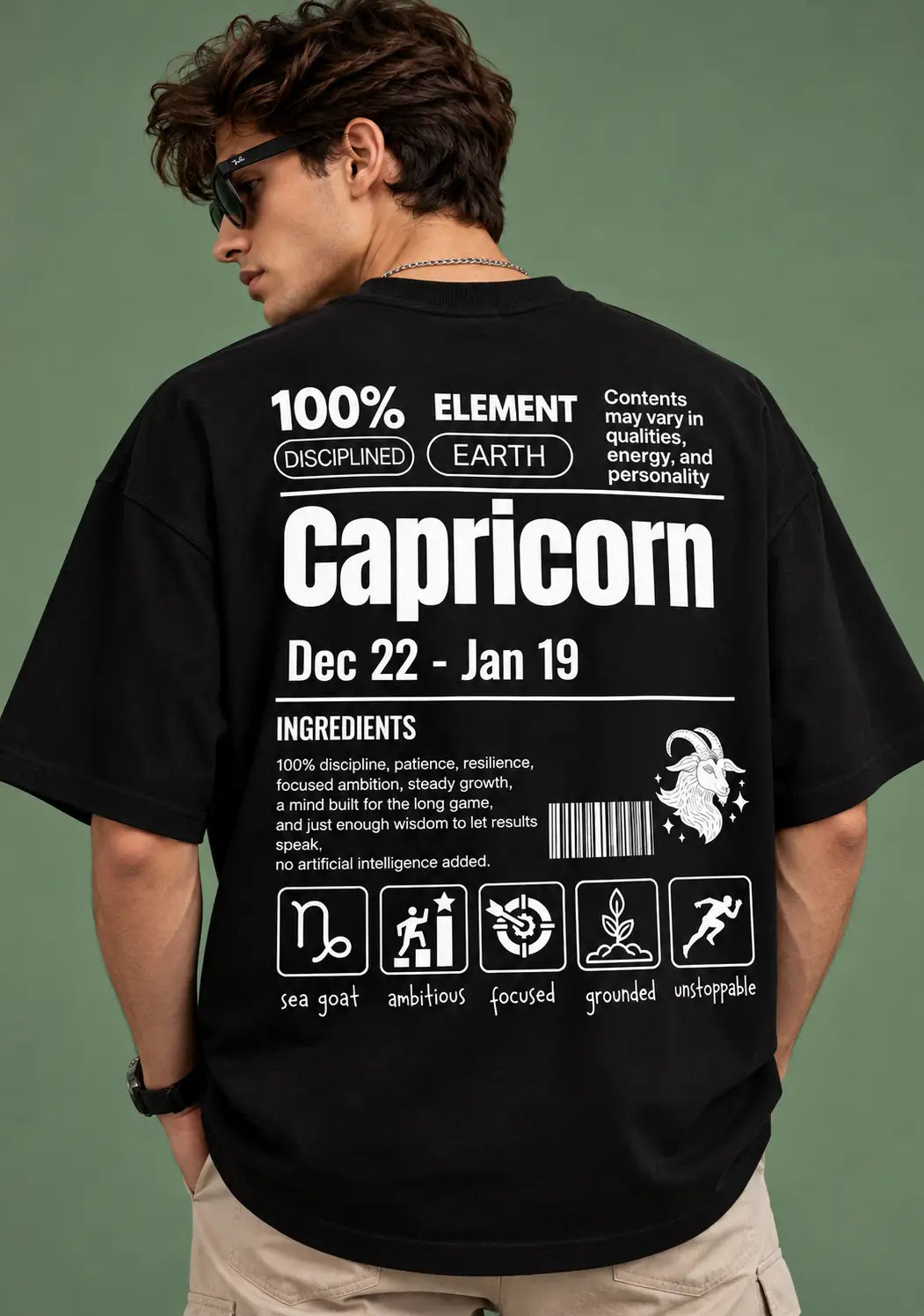Capricorn zodiac black oversized horoscope t-shirt