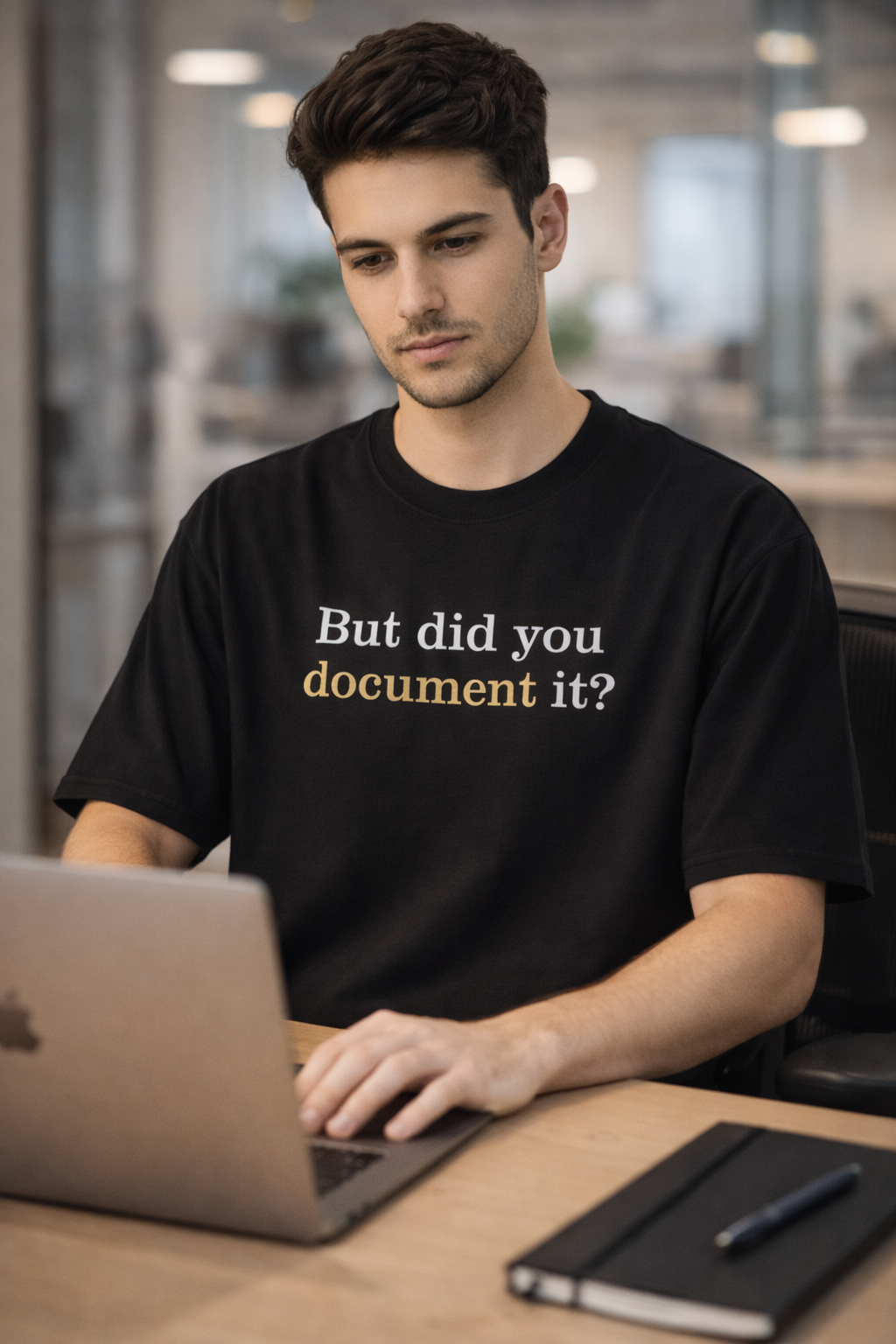 "Did you Document" Black Oversized office T-Shirt for men and women hermoza india