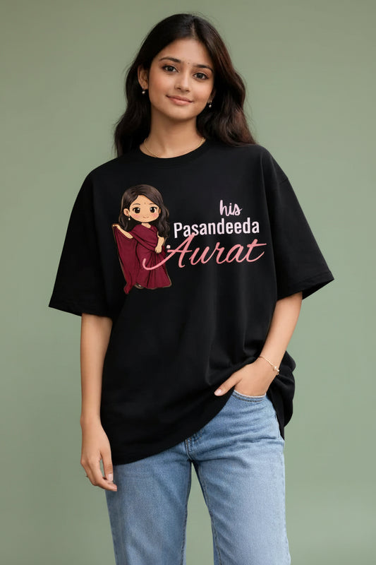 Pasandeeda Aurat oversized black Couple T-Shirt