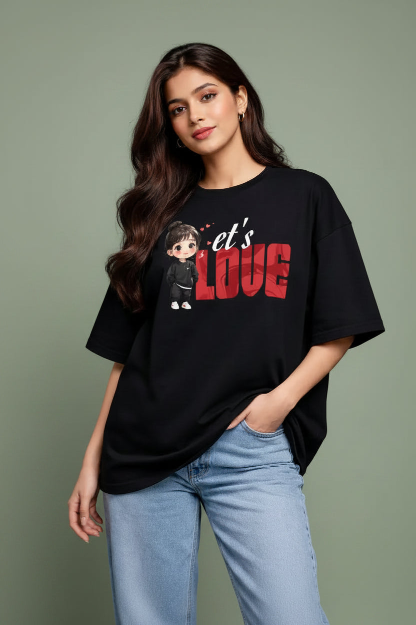 Let's love oversized black Couple T-Shirt for her