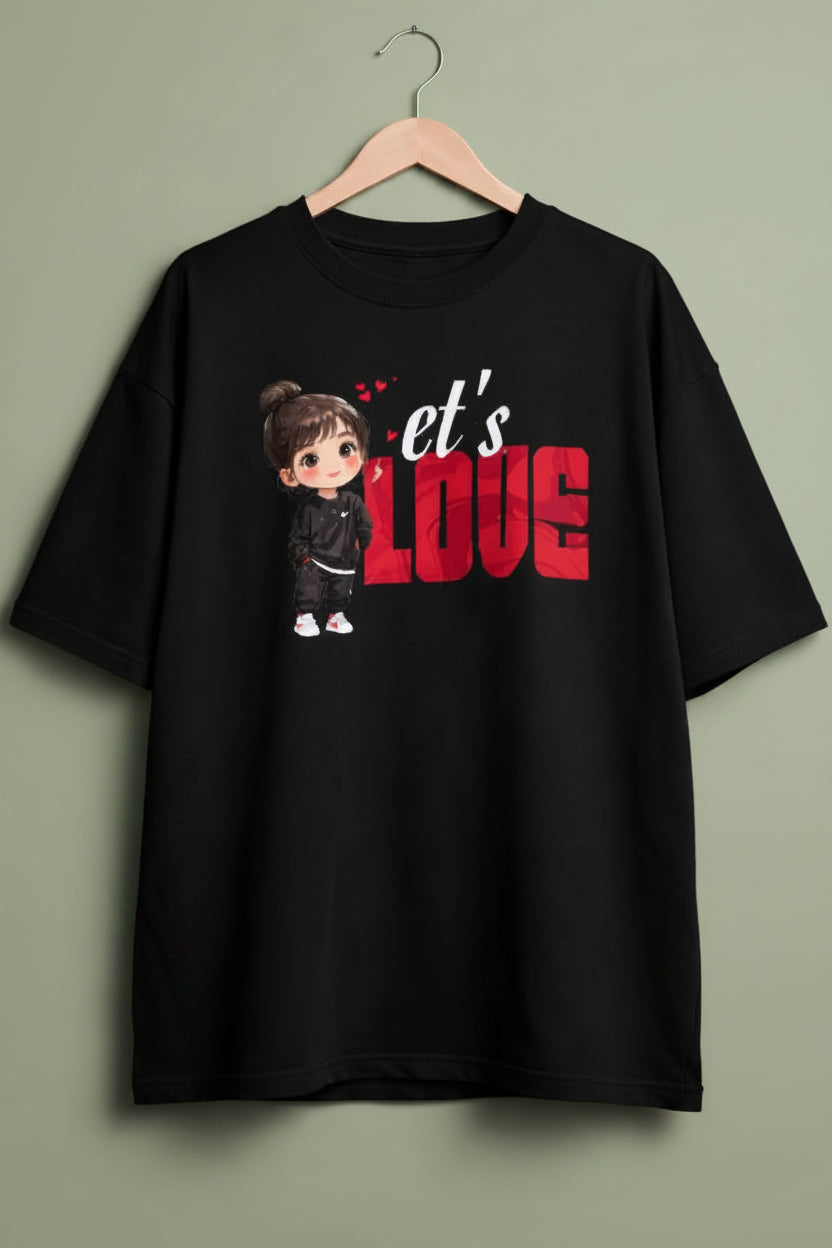 Let's love oversized black Couple T-Shirt for her