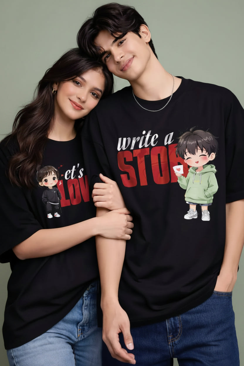 Let's love oversized black Couple T-Shirt for her