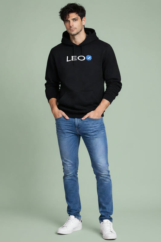 Leo Detailed black drop shoulder hoodie
