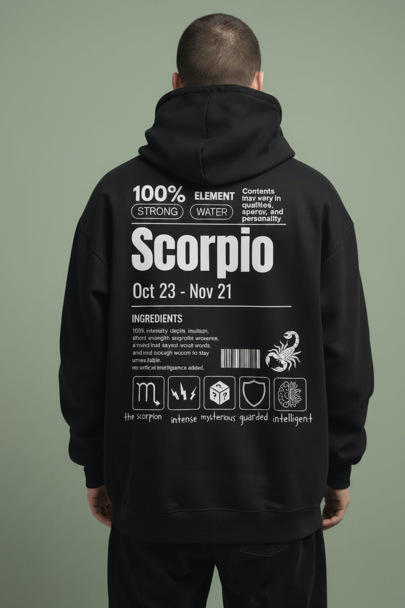 Scorpio Detailed black drop shoulder hoodie