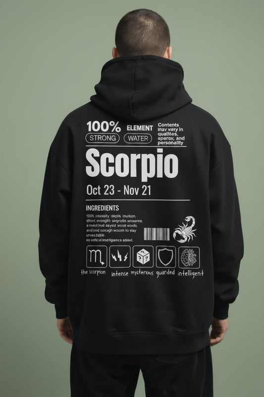 Scorpio Detailed black drop shoulder hoodie
