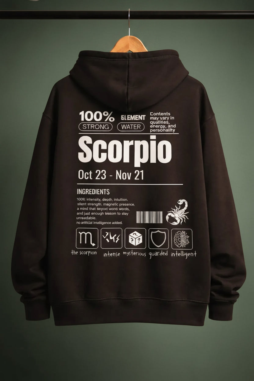 Scorpio Detailed black drop shoulder hoodie