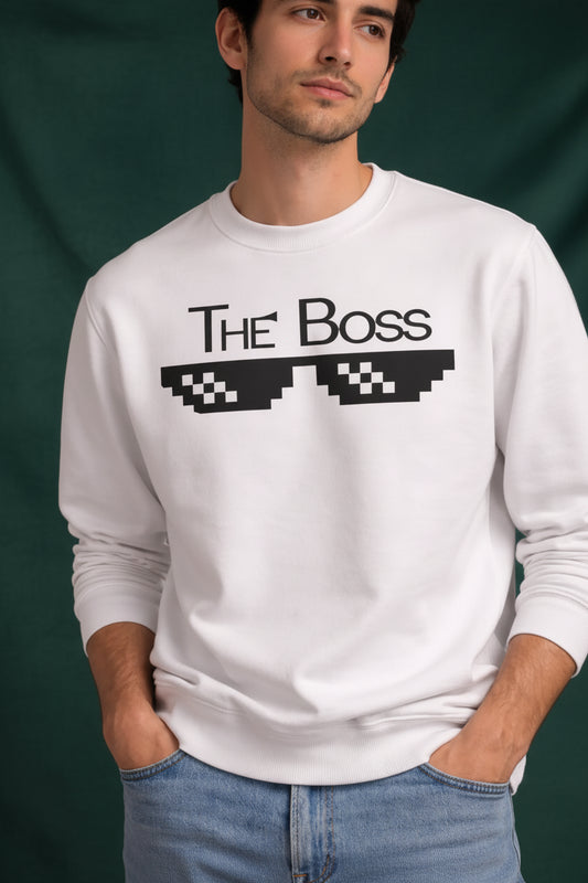 The Boss White Sweatshirt - Funny Couple Matching Sweatshirt for Him