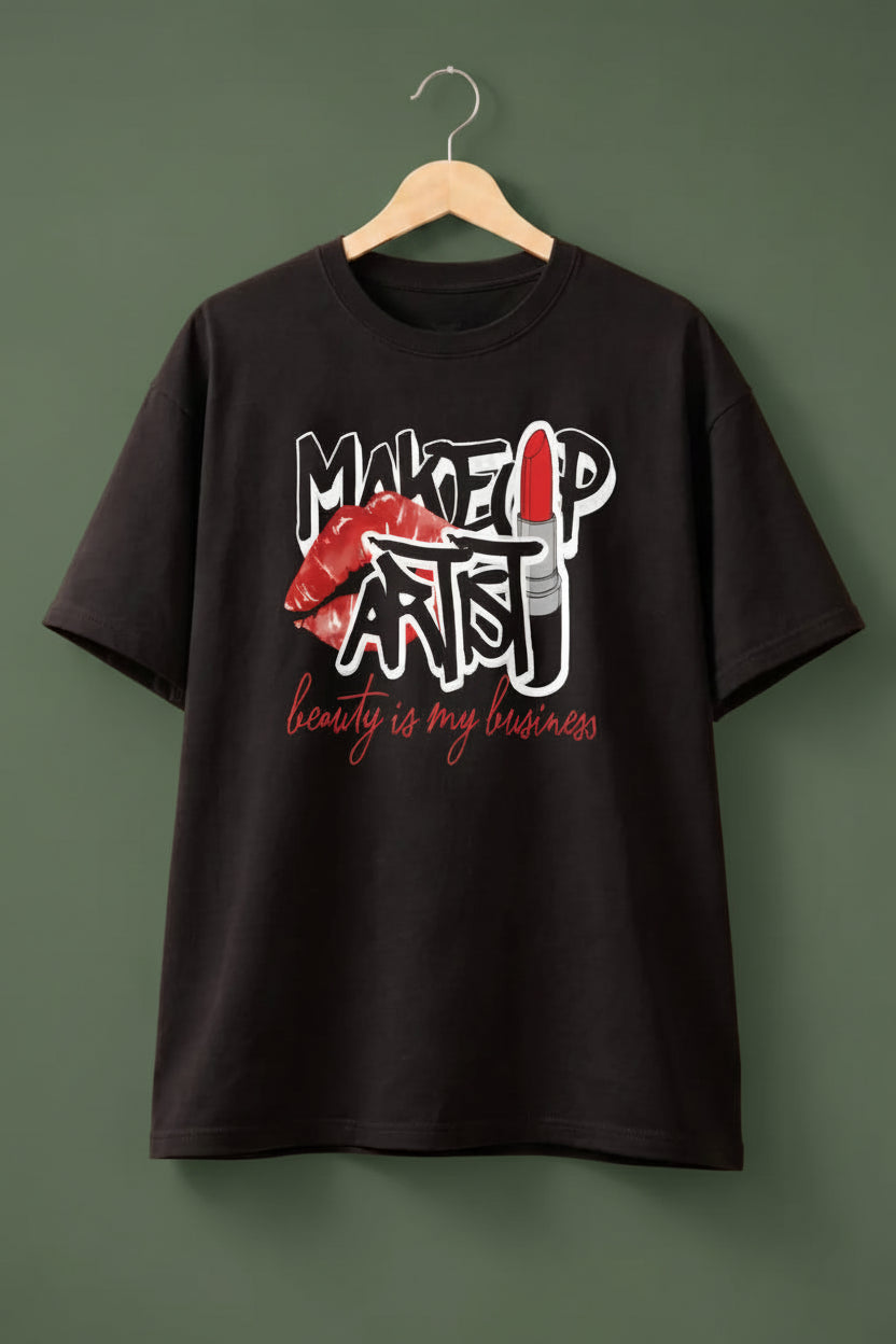 Kiss & Lipstick Designer Graphic Black Tee