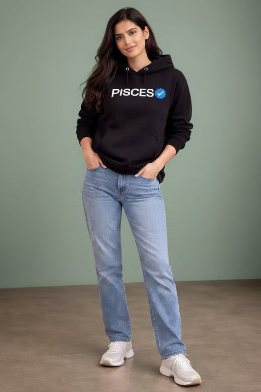 Pisces Detailed black drop shoulder hoodie