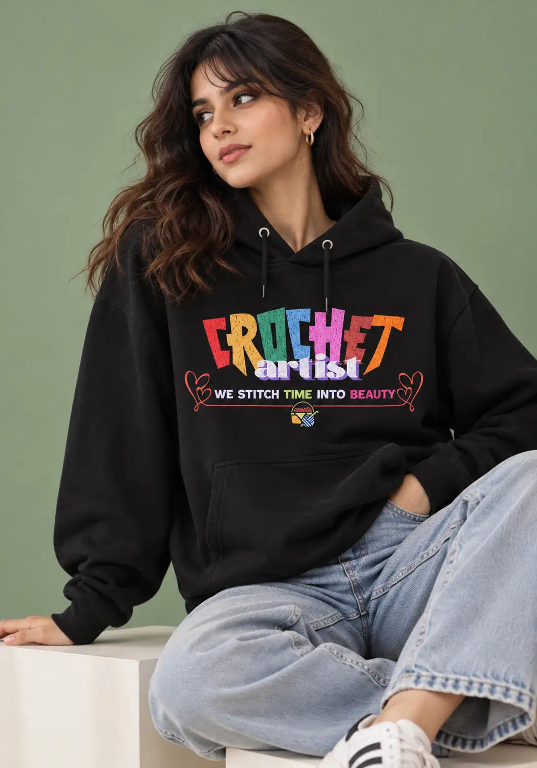Time Turner - Crochet Artist Black Oversized Hoodie