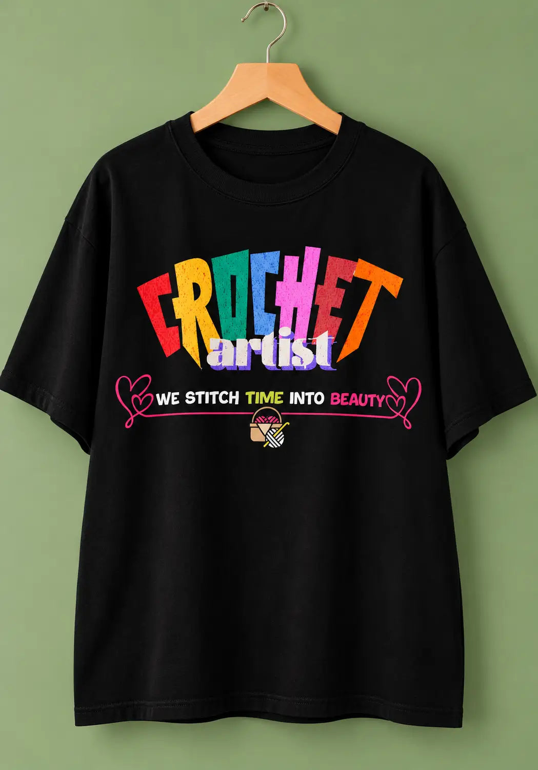 Crochet Artist stitching time into beauty Black Oversized tshirt