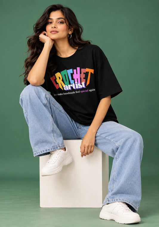 Crochet Artist Handmade Love Black Oversized tshirt