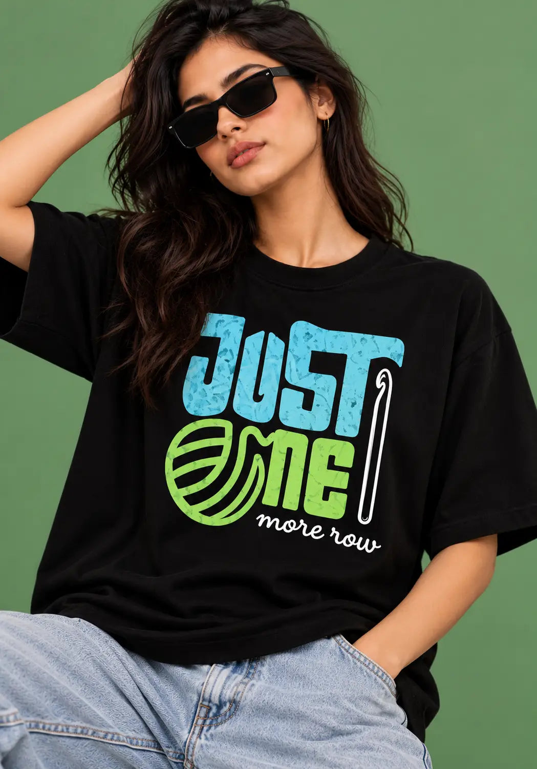 Just one more row Black Oversized T-Shirt for crochet artists hermoza india