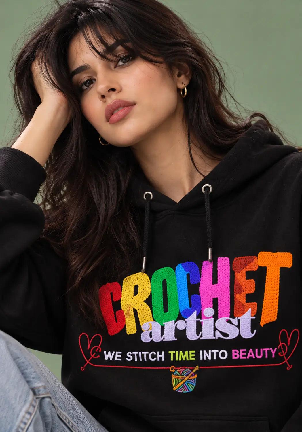Time Turner - Crochet Artist Black Oversized Hoodie