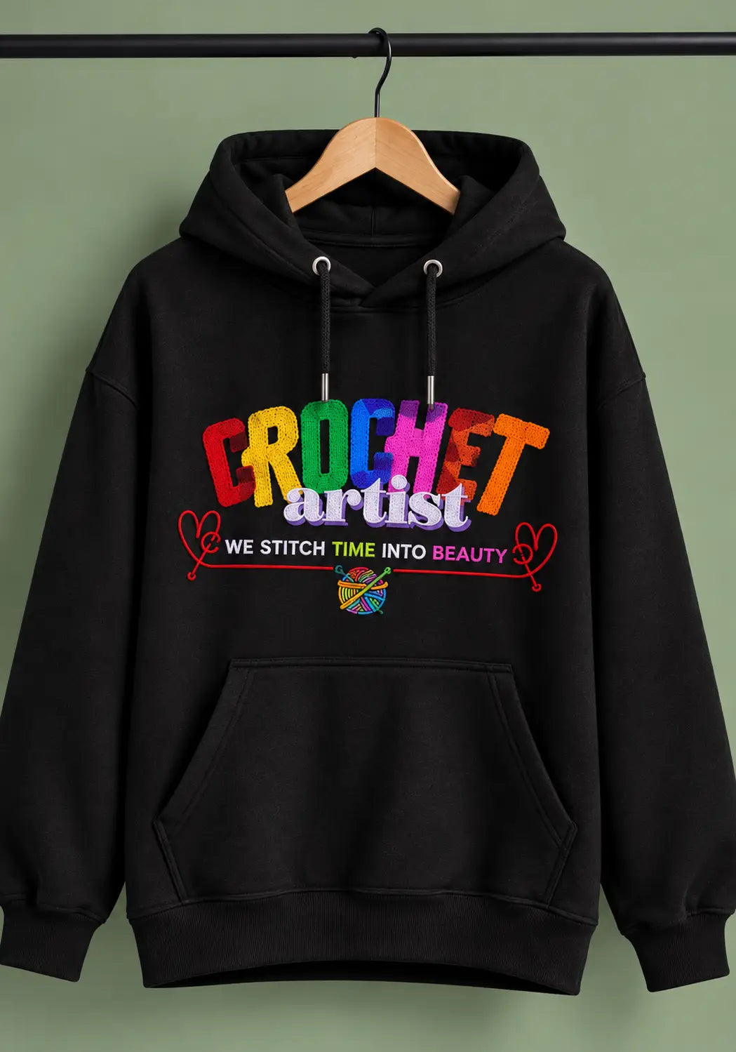 Time Turner - Crochet Artist Black Oversized Hoodie