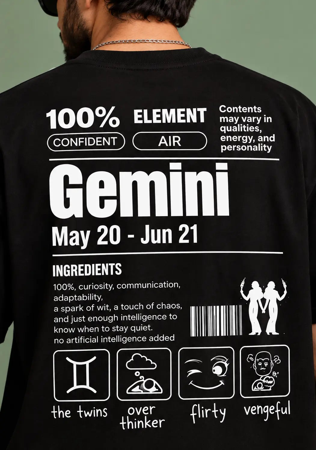 Gemini zodiac black oversized horoscope t-shirt