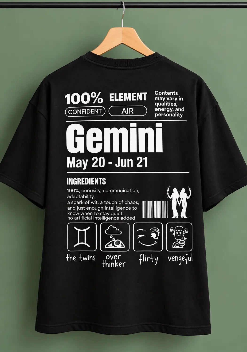 Gemini zodiac black oversized horoscope t-shirt