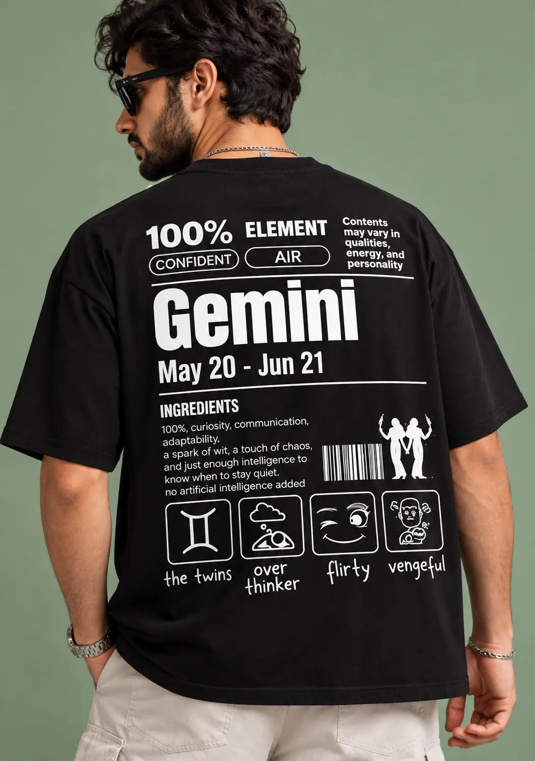 Gemini zodiac black oversized horoscope t-shirt