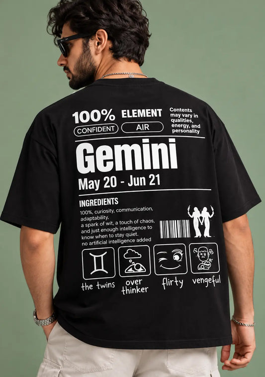 Gemini zodiac black oversized horoscope t-shirt