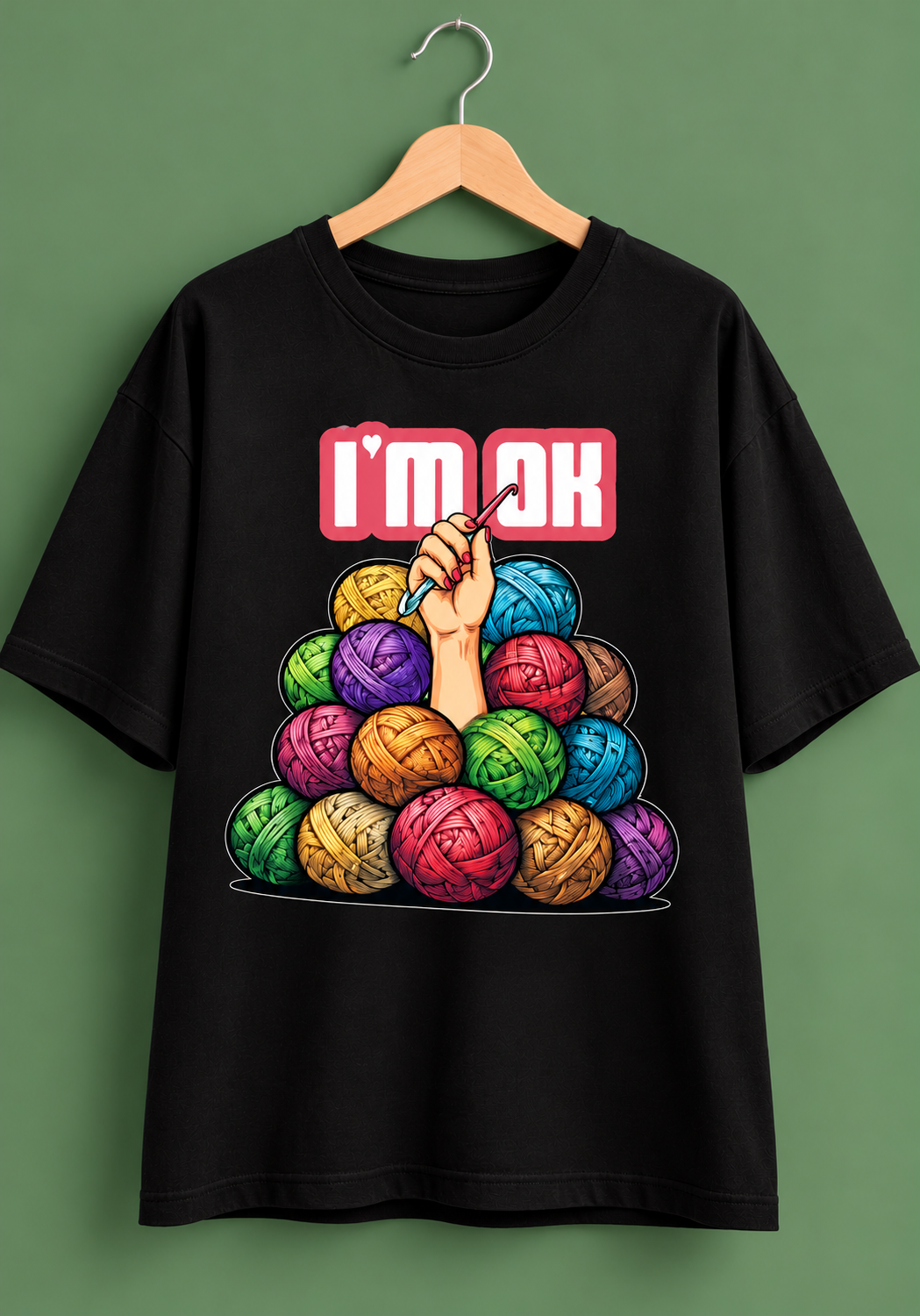 I'm OK Black Oversized T-Shirt for crochet artists
