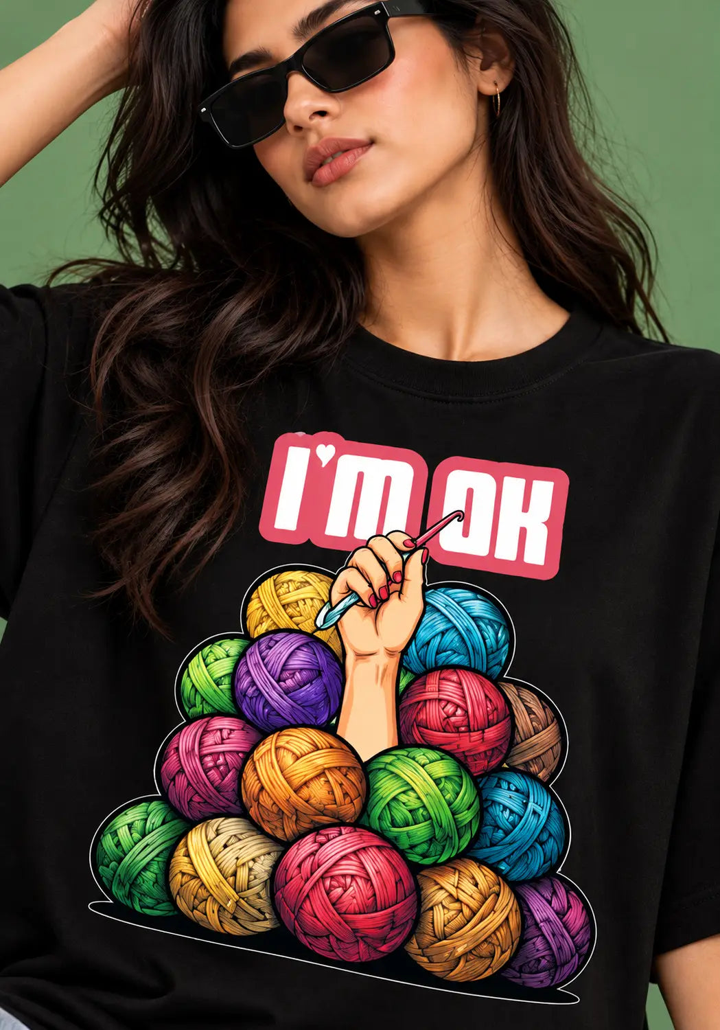 I'm OK Black Oversized T-Shirt for crochet artists