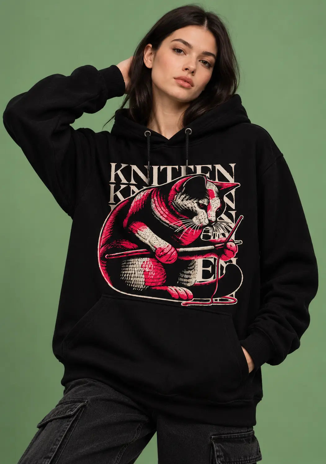 KNITTEN - Crochet Artist Black Oversized Hoodie