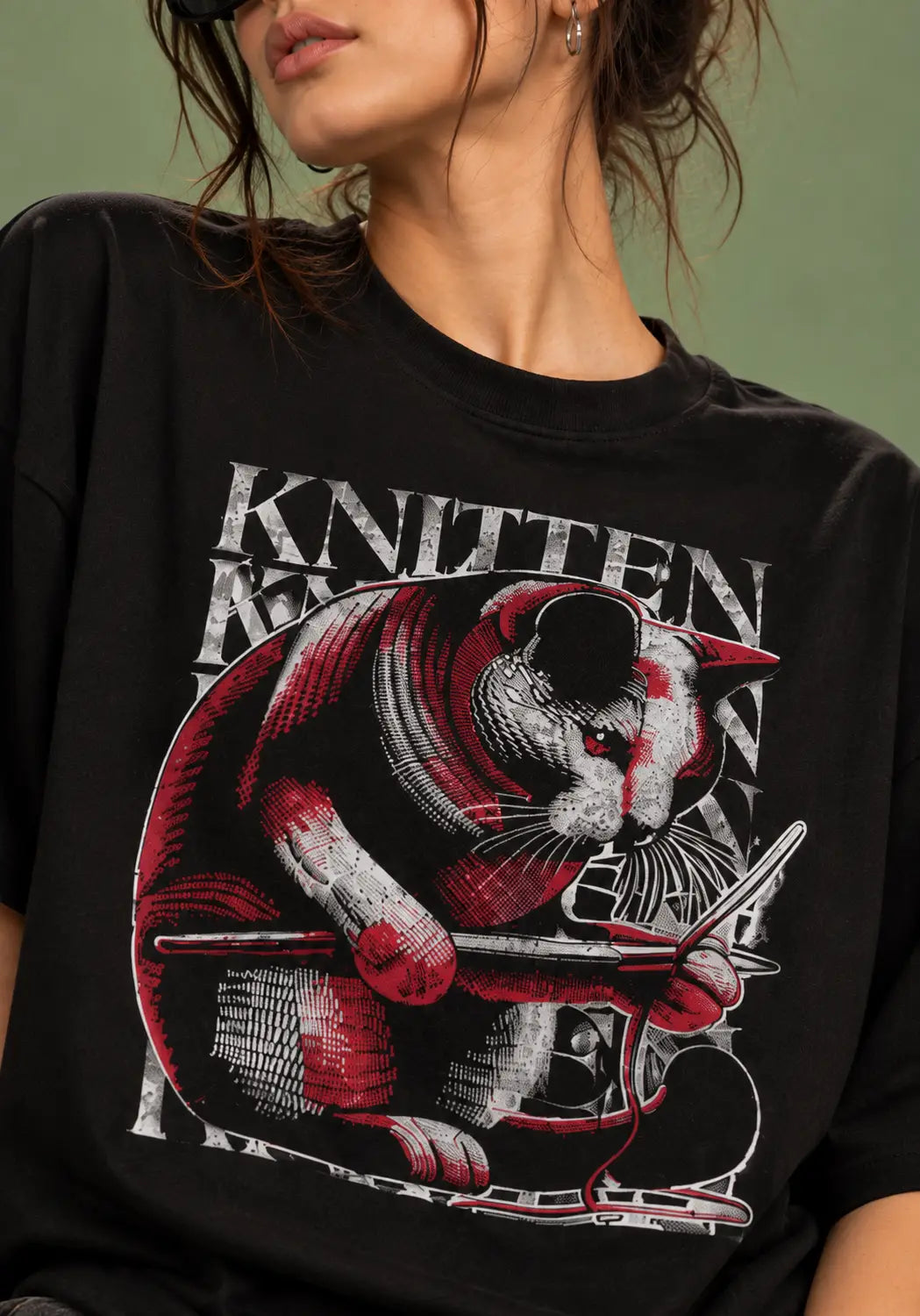 KNITTEN Cat Graphic Oversized Tee