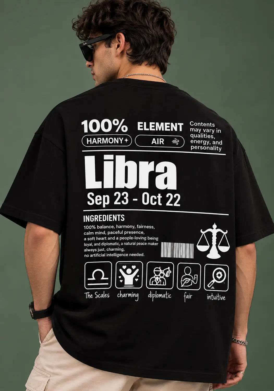 Libra zodiac black oversized horoscope t-shirt