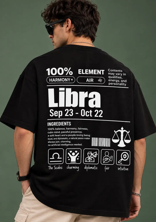 Libra zodiac black oversized horoscope t-shirt