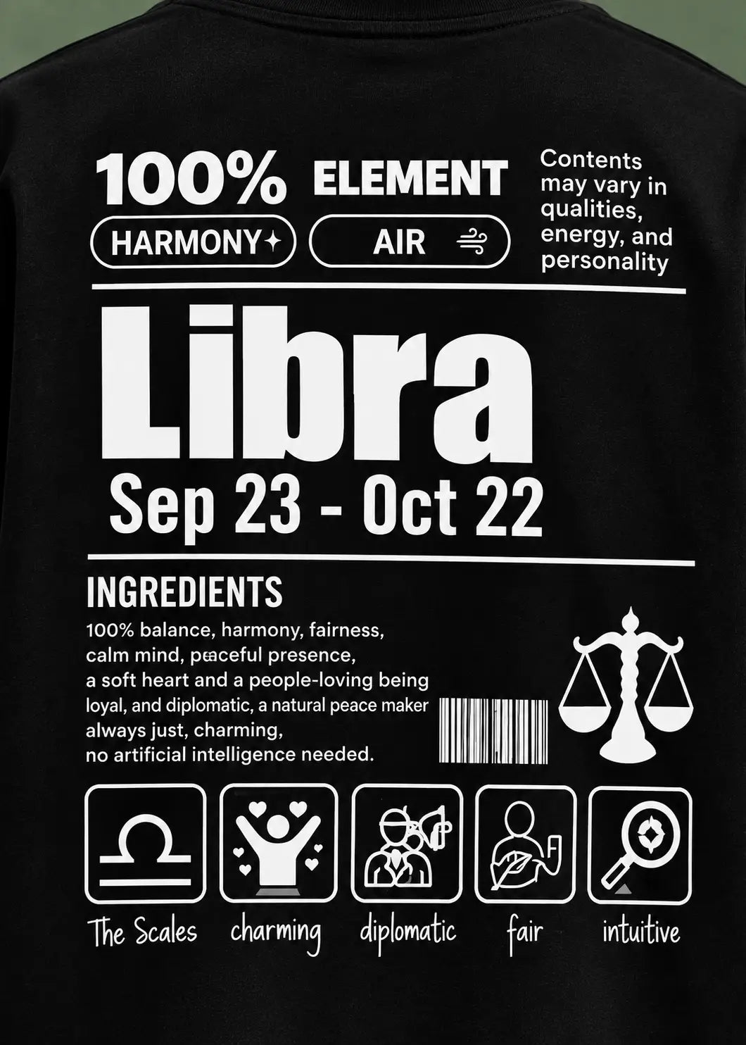 Libra zodiac black oversized horoscope t-shirt
