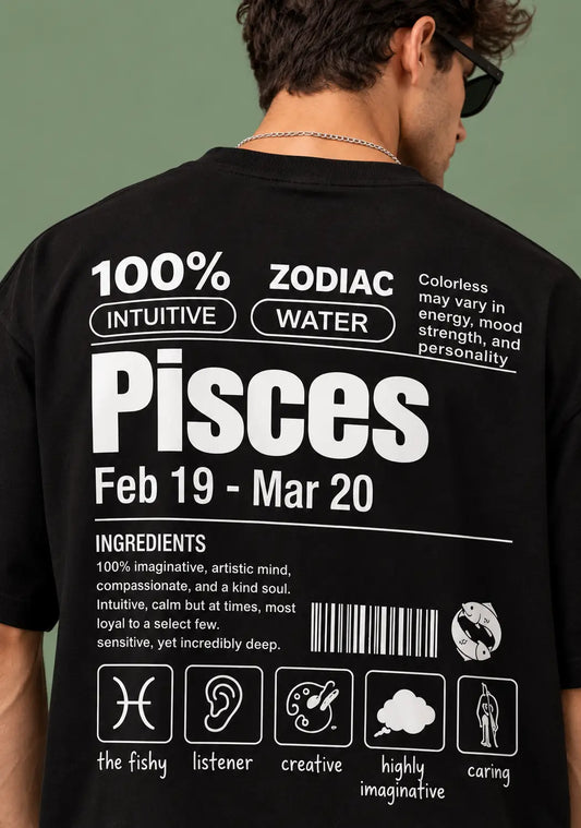 Pisces zodiac black oversized horoscope t-shirt