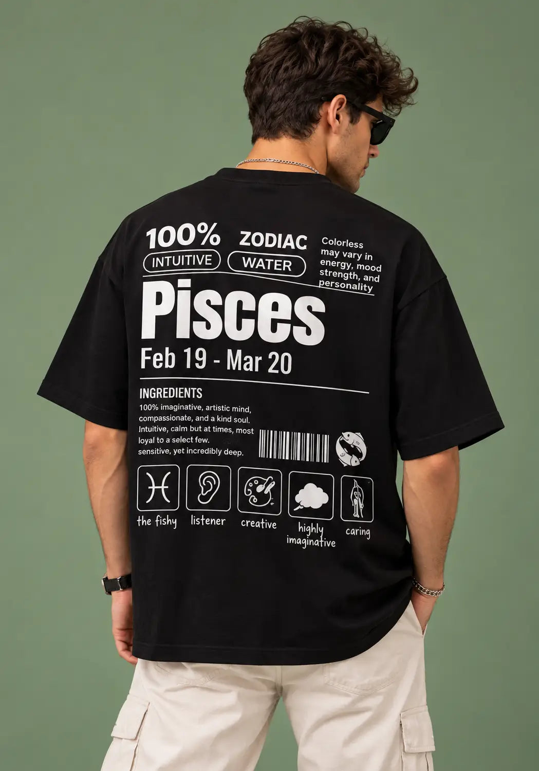 Pisces zodiac black oversized horoscope t-shirt