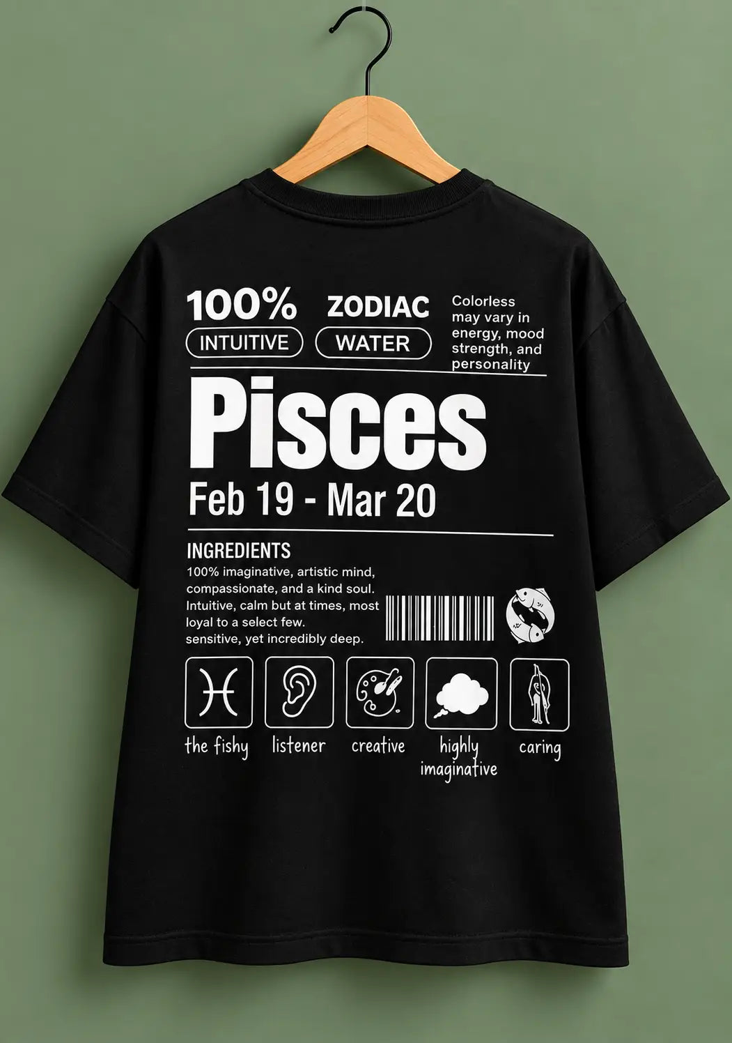 Pisces zodiac black oversized horoscope t-shirt