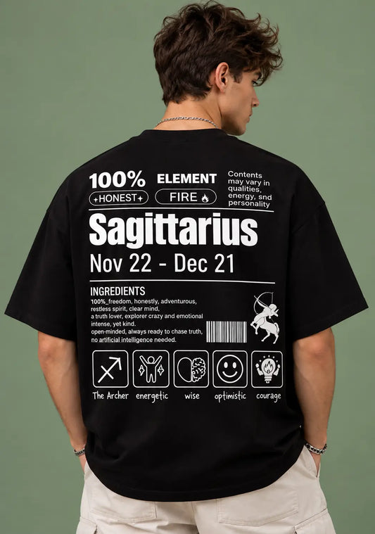 Sagittarius zodiac black oversized horoscope t-shirt
