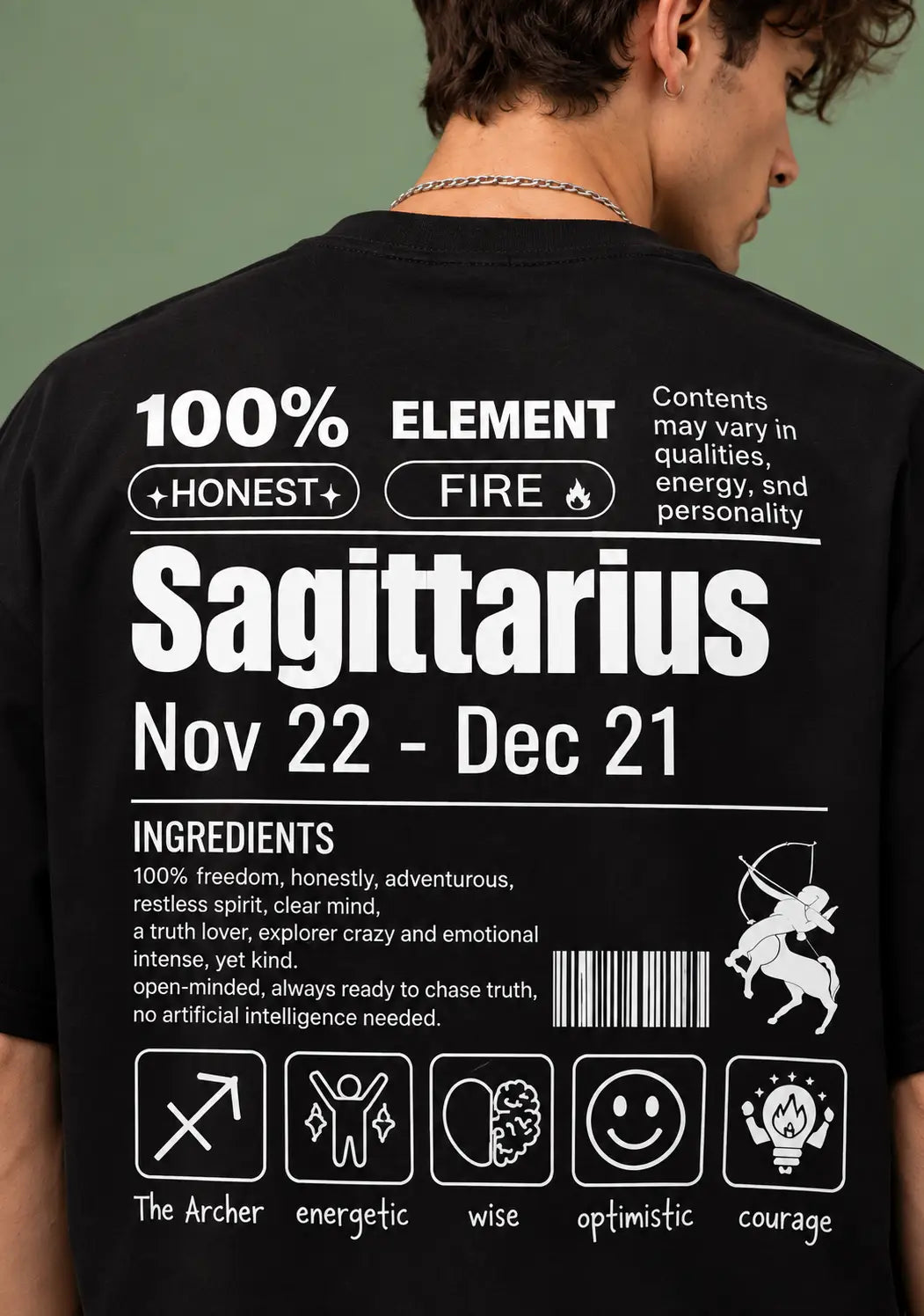 Sagittarius zodiac black oversized horoscope t-shirt