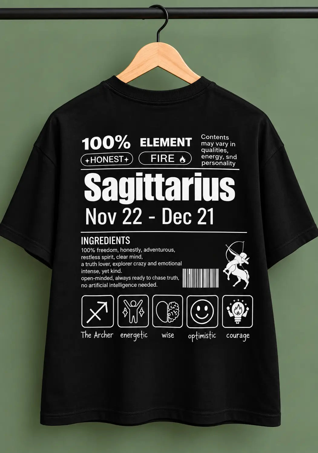 Sagittarius zodiac black oversized horoscope t-shirt