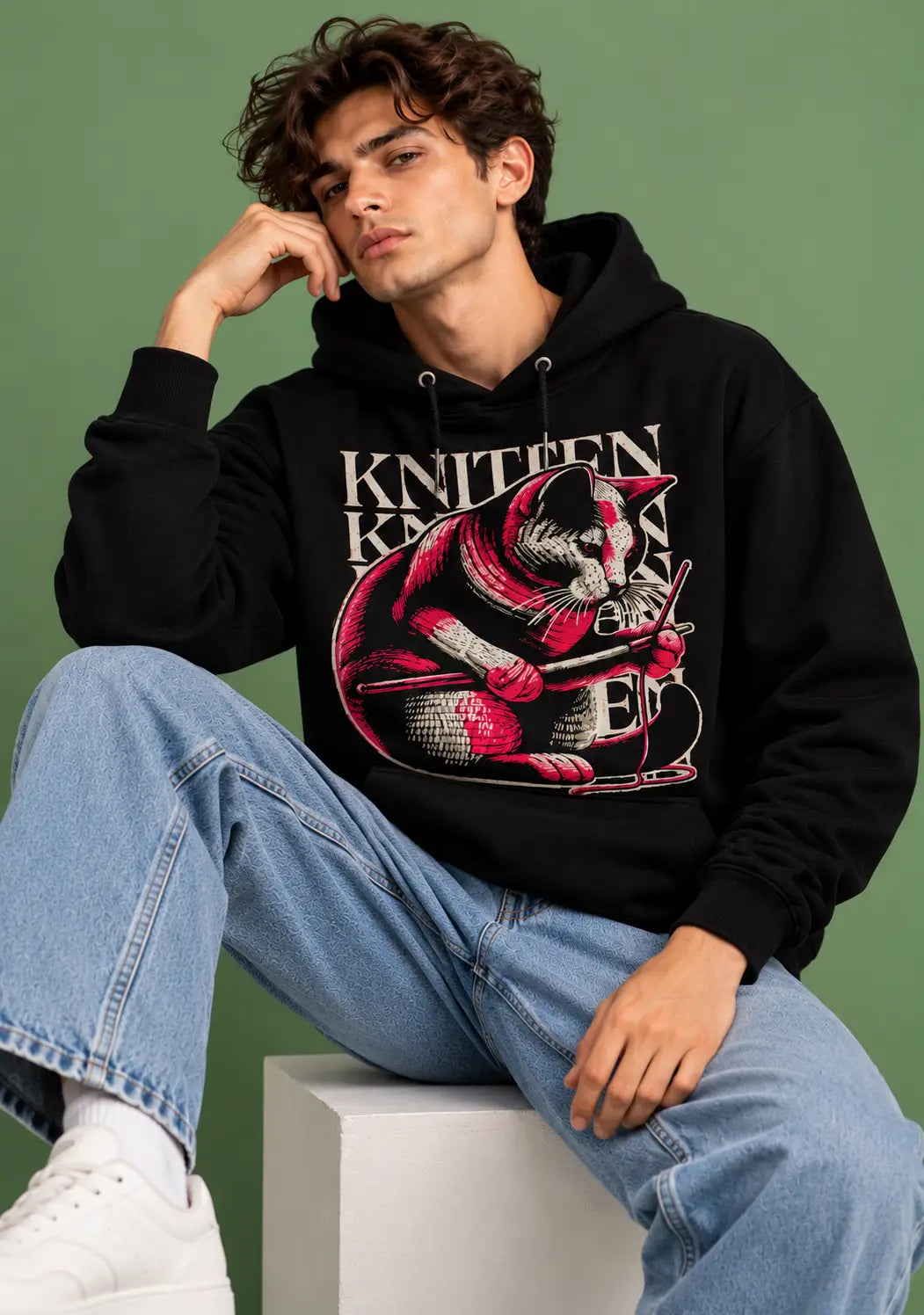 KNITTEN - Crochet Artist Black Oversized Hoodie